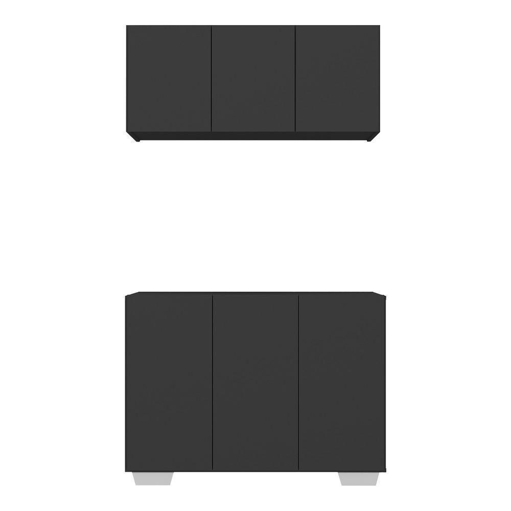 Kit Armário De Cozinha Aéreo E Balcão 3 Portas Multimóveis Mp2169 Preto/branco Preto/branco - 3