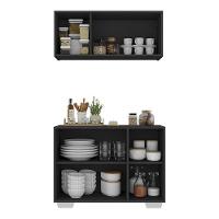 Kit Armário De Cozinha Aéreo E Balcão 3 Portas Multimóveis Mp2169 Preto/branco Preto/branco