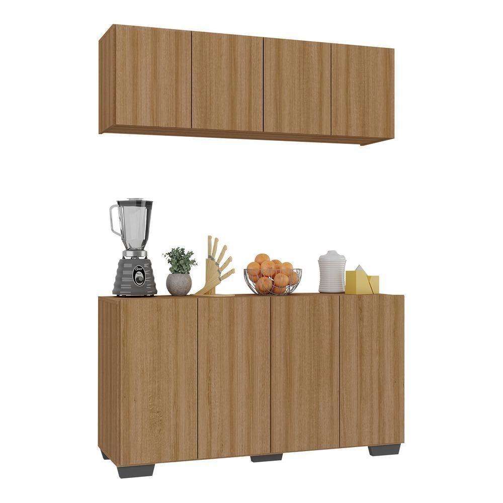 Kit Armário De Cozinha Aéreo E Balcão 4 Portas Multimóveis Mp2171 Rustic/preto Rustic/preto - 1