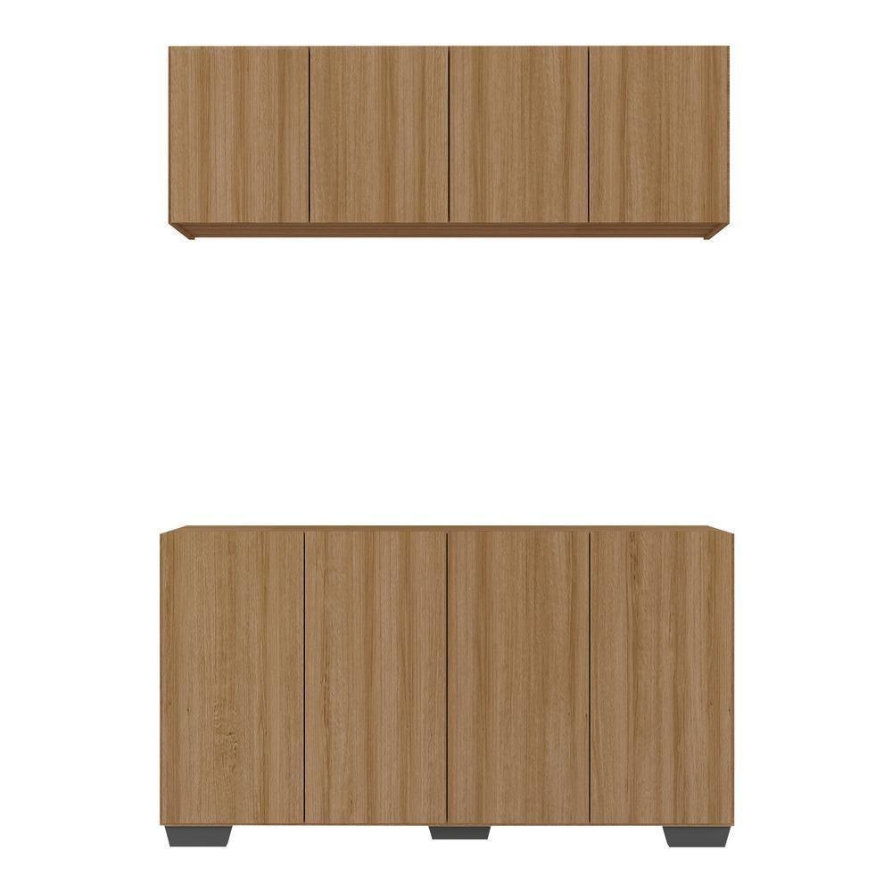 Kit Armário De Cozinha Aéreo E Balcão 4 Portas Multimóveis Mp2171 Rustic/preto Rustic/preto - 2