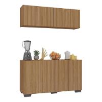 Kit Armário De Cozinha Aéreo E Balcão 4 Portas Multimóveis Mp2171 Rustic/preto Rustic/preto - 1