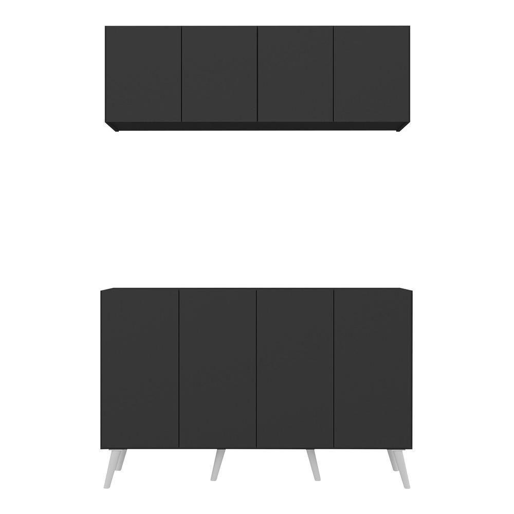 Kit Armário De Cozinha Aéreo E Balcão 4 Portas Retrô Multimóveis Mp2170 Preto/branco Preto/branco - 3