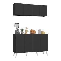 Kit Armário De Cozinha Aéreo E Balcão 4 Portas Retrô Multimóveis Mp2170 Preto/branco Preto/branco - 1