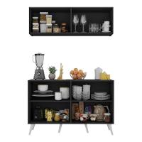 Kit Armário De Cozinha Aéreo E Balcão 4 Portas Retrô Multimóveis Mp2170 Preto/branco Preto/branco - 2