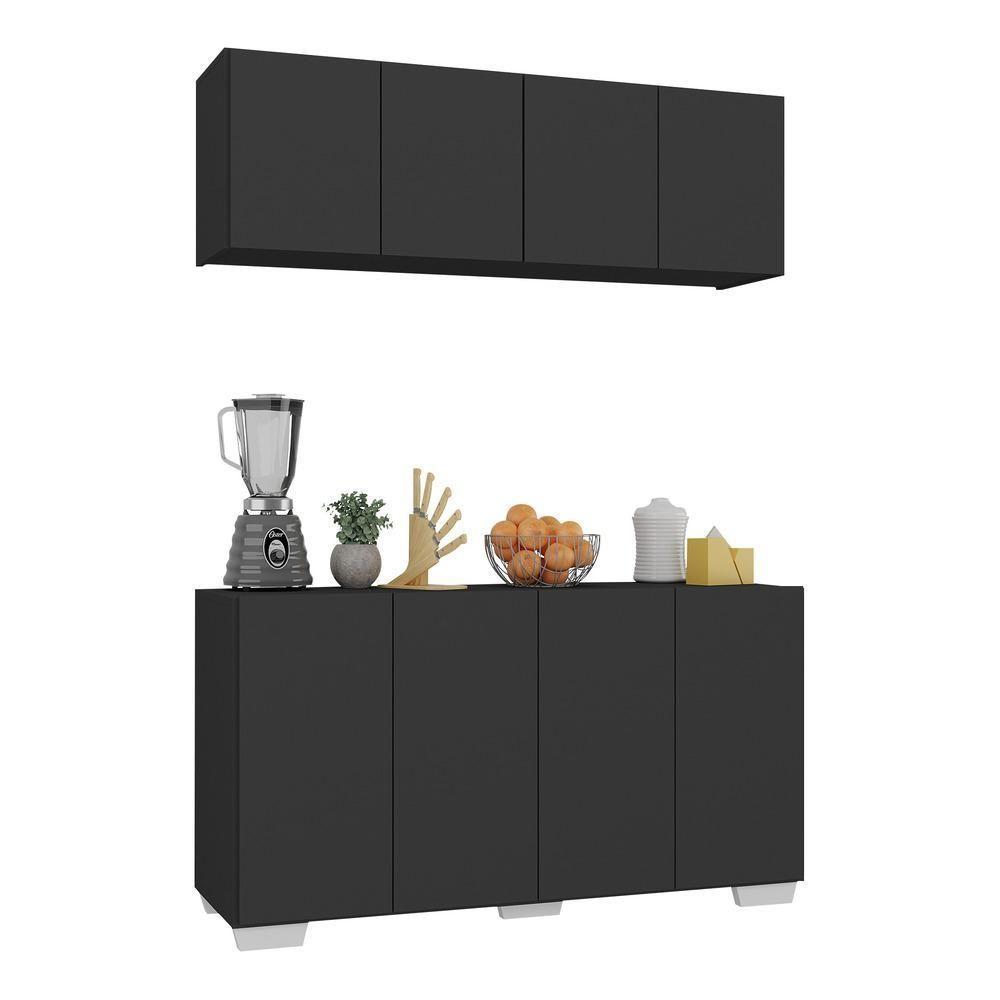 Kit Armário De Cozinha Aéreo E Balcão 4 Portas Multimóveis Mp2171 Preto/branco Preto/branco - 1