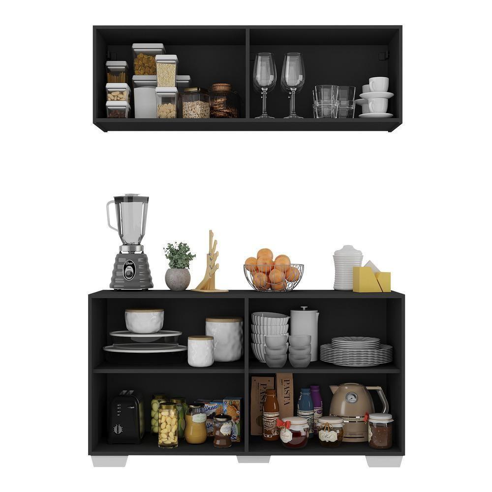 Kit Armário De Cozinha Aéreo E Balcão 4 Portas Multimóveis Mp2171 Preto/branco Preto/branco - 3