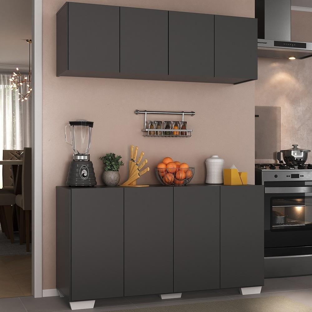 Kit Armário De Cozinha Aéreo E Balcão 4 Portas Multimóveis Mp2171 Preto/branco Preto/branco - 4