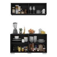 Kit Armário De Cozinha Aéreo E Balcão 4 Portas Multimóveis Mp2171 Preto/branco Preto/branco - 3