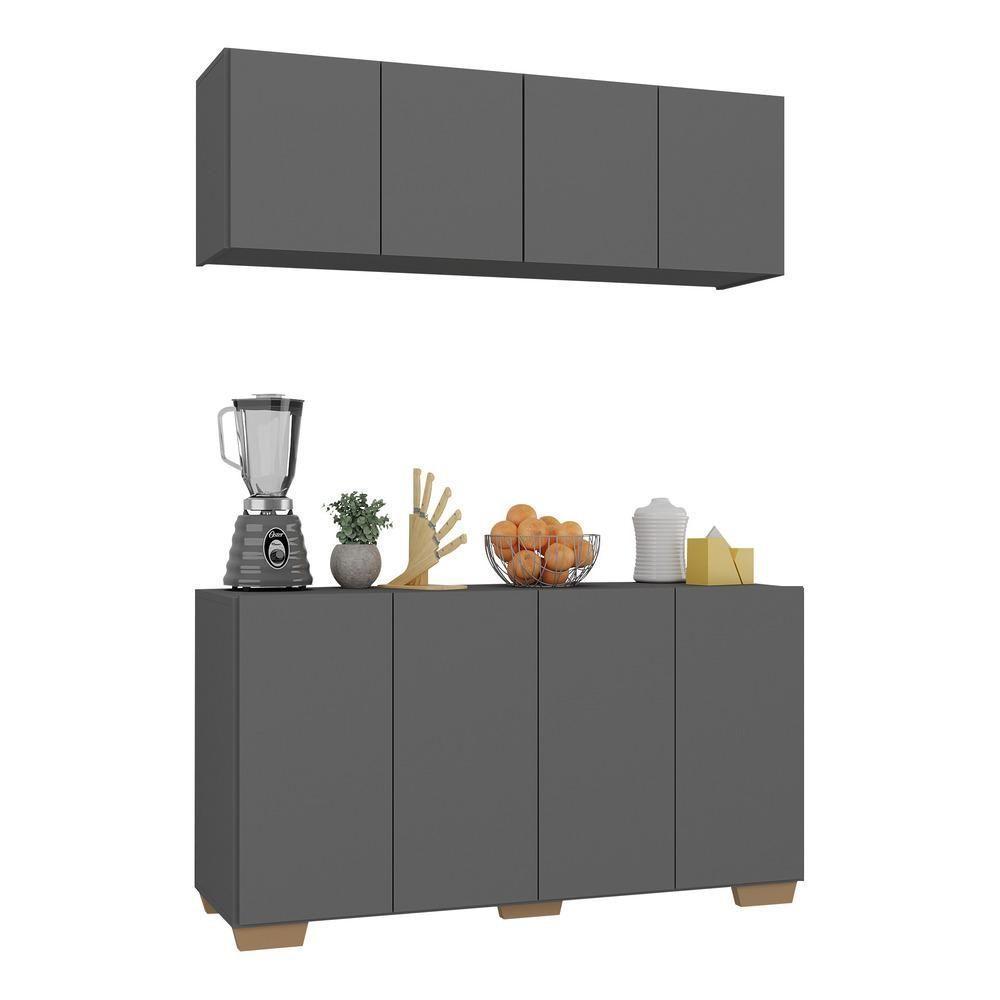 Kit Armário De Cozinha Aéreo E Balcão 4 Portas Multimóveis Mp2171 Grafite/natural Grafite/natural - 1