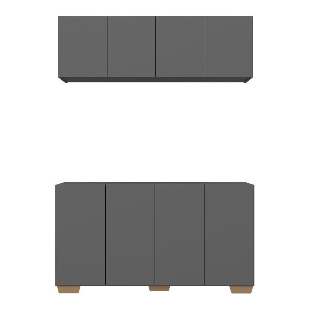 Kit Armário De Cozinha Aéreo E Balcão 4 Portas Multimóveis Mp2171 Grafite/natural Grafite/natural - 5