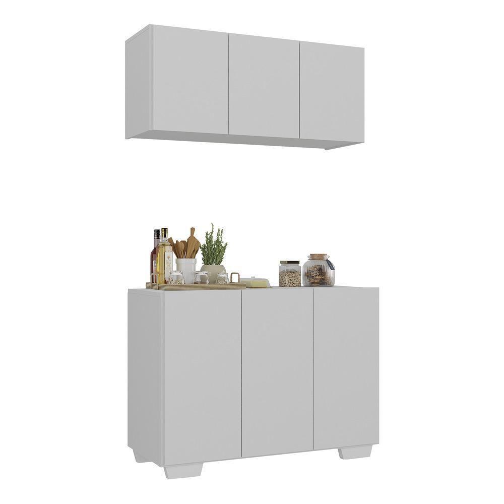 Kit Armário De Cozinha Aéreo E Balcão 3 Portas Multimóveis Mp2169 Branco Branco - 1