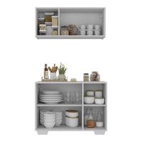 Kit Armário De Cozinha Aéreo E Balcão 3 Portas Multimóveis Mp2169 Branco Branco