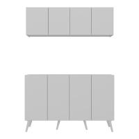 Kit Bar Armário Aéreo E Aparador 4 Portas Retrô Multimóveis Mp1086 Branco Branco - 3