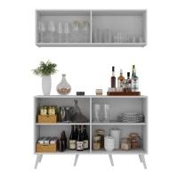 Kit Bar Armário Aéreo E Aparador 4 Portas Retrô Multimóveis Mp1086 Branco Branco