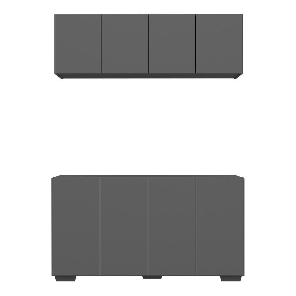 Kit Bar Armário Aéreo E Aparador 4 Portas Multimóveis Mp1087 Grafite/preto Grafite/preto - 2