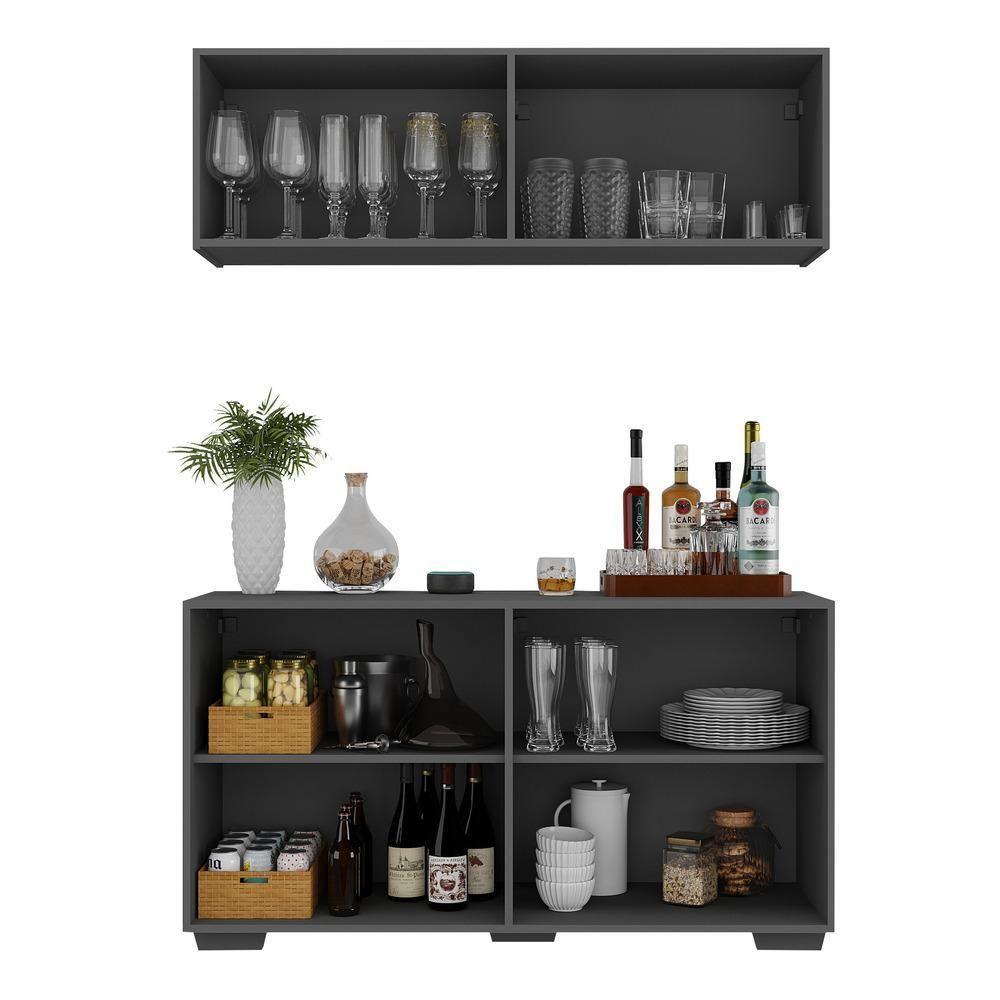 Kit Bar Armário Aéreo E Aparador 4 Portas Multimóveis Mp1087 Grafite/preto Grafite/preto - 5