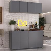 Kit Bar Armário Aéreo E Aparador 4 Portas Multimóveis Mp1087 Grafite/preto Grafite/preto