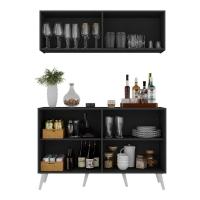Kit Bar Armário Aéreo E Aparador 4 Portas Retrô Multimóveis Mp1086 Preto/branco Preto/branco - 5