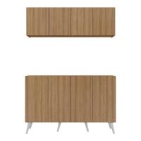 Kit Bar Armário Aéreo E Aparador 4 Portas Retrô Multimóveis Mp1086 Rustic/branco Rustic/branco - 2