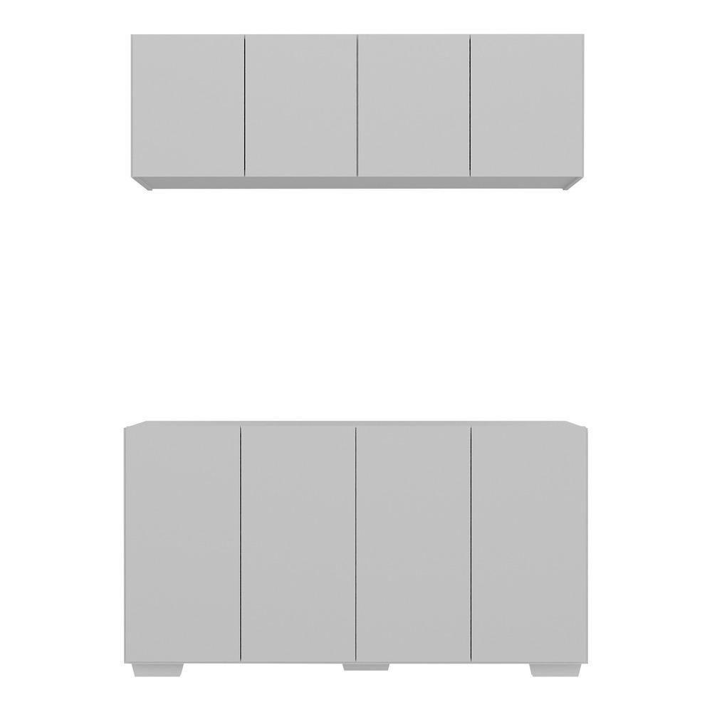 Kit Bar Armário Aéreo E Aparador 4 Portas Multimóveis Mp1087 Branco Branco - 2