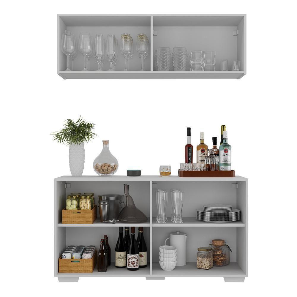 Kit Bar Armário Aéreo E Aparador 4 Portas Multimóveis Mp1087 Branco Branco - 5