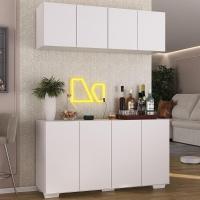 Kit Bar Armário Aéreo E Aparador 4 Portas Multimóveis Mp1087 Branco Branco