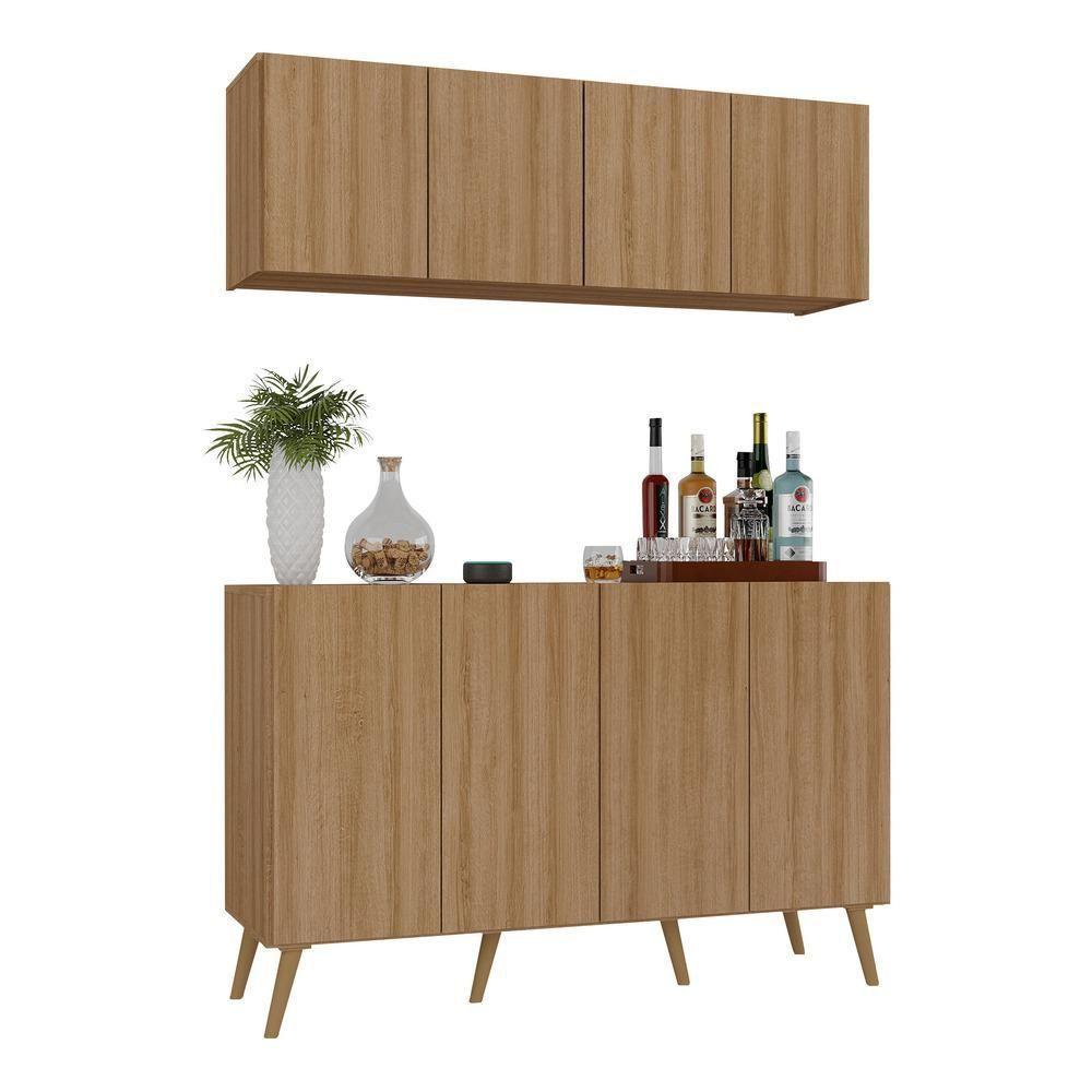 Kit Bar Armário Aéreo E Aparador 4 Portas Retrô Multimóveis Mp1086 Rustic/natural Rustic/natural - 1