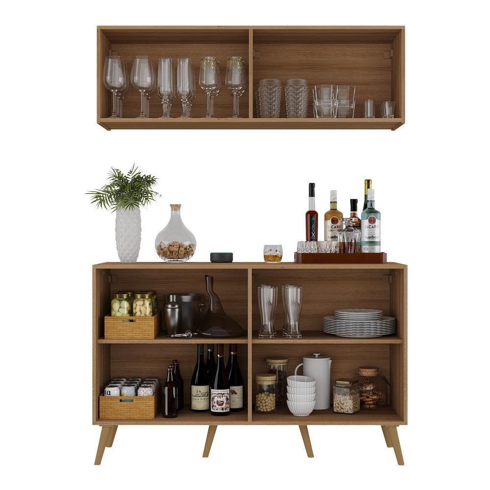 Kit Bar Armário Aéreo E Aparador 4 Portas Retrô Multimóveis Mp1086 Rustic/natural Rustic/natural - 3