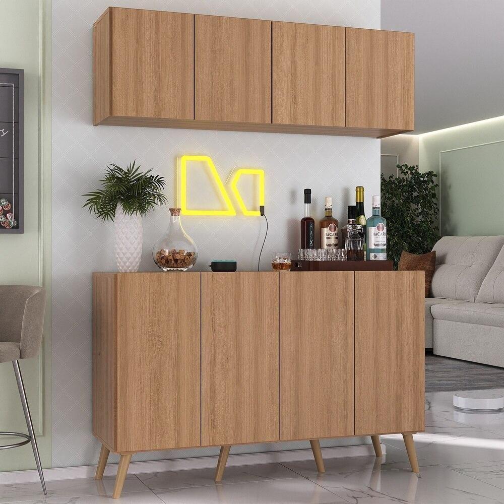 Kit Bar Armário Aéreo E Aparador 4 Portas Retrô Multimóveis Mp1086 Rustic/natural Rustic/natural - 4