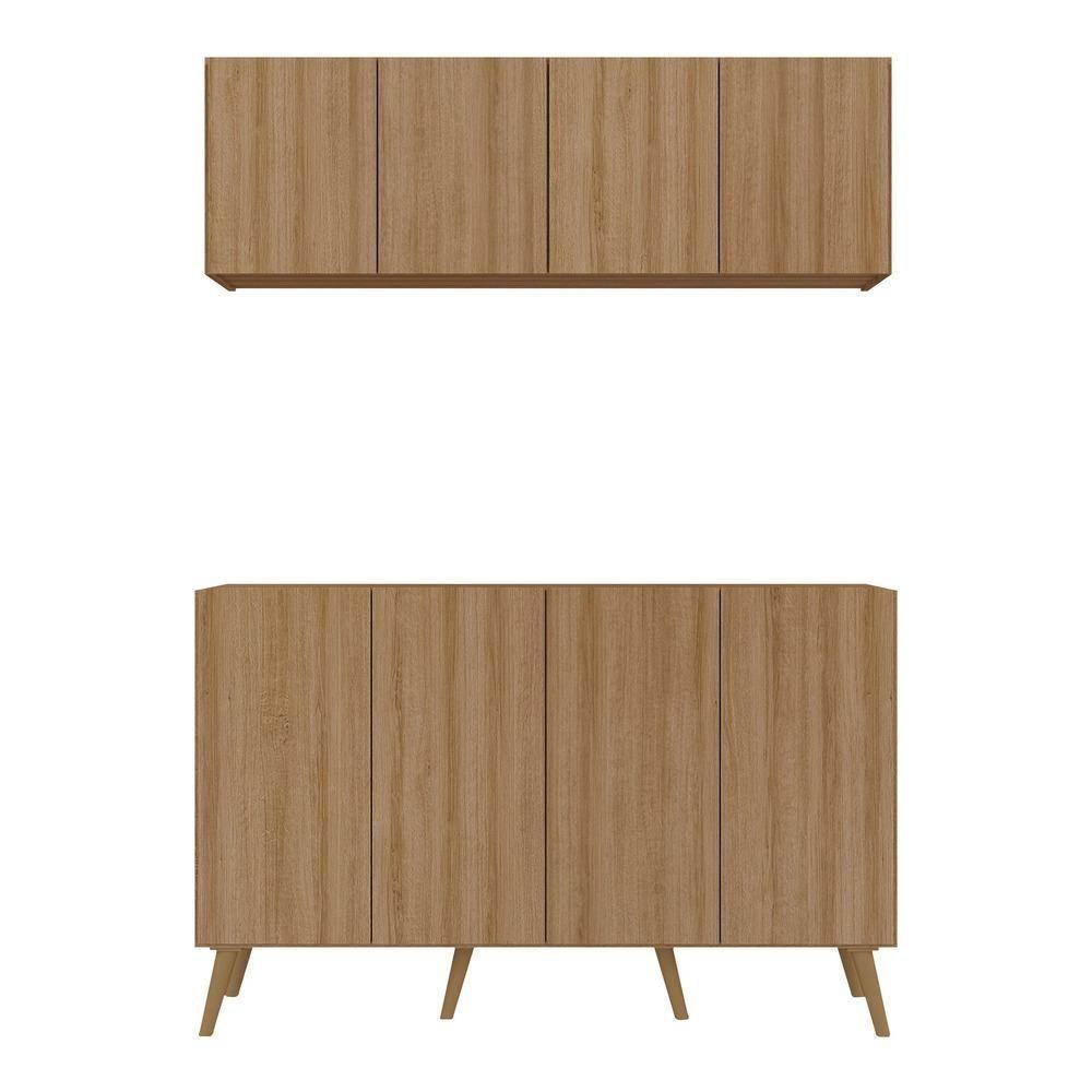 Kit Bar Armário Aéreo E Aparador 4 Portas Retrô Multimóveis Mp1086 Rustic/natural Rustic/natural - 5