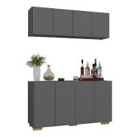 Kit Bar Armário Aéreo E Aparador 4 Portas Multimóveis Mp1087 Grafite/natural Grafite/natural - 1