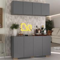 Kit Bar Armário Aéreo E Aparador 4 Portas Multimóveis Mp1087 Grafite/natural Grafite/natural - 3