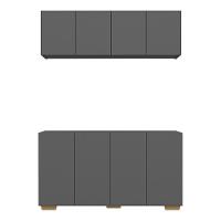 Kit Bar Armário Aéreo E Aparador 4 Portas Multimóveis Mp1087 Grafite/natural Grafite/natural