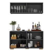 Kit Bar Armário Aéreo E Aparador 4 Portas Multimóveis Mp1087 Grafite/natural Grafite/natural - 5