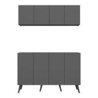 Kit Bar Armário Aéreo E Aparador 4 Portas Retrô Multimóveis Mp1086 Grafite/preto Grafite/preto - 2