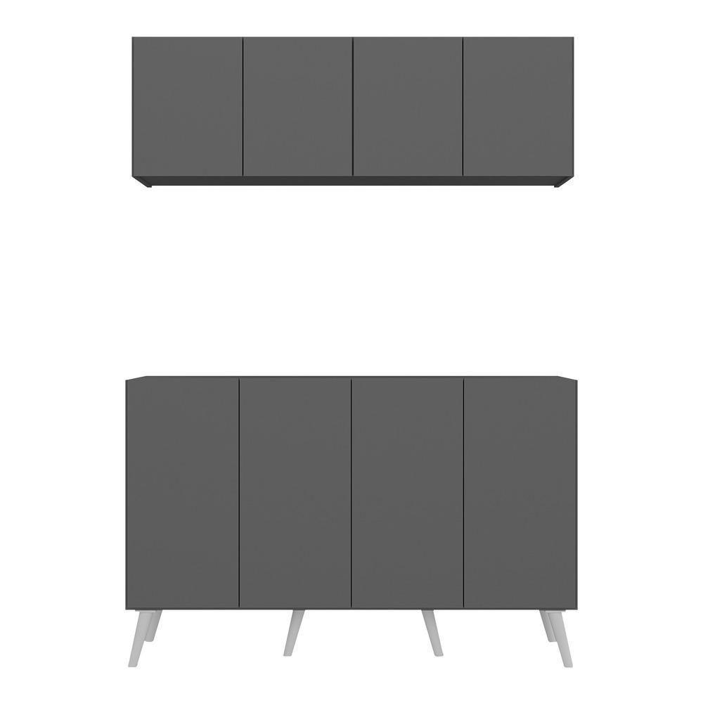 Kit Bar Armário Aéreo E Aparador 4 Portas Retrô Multimóveis Mp1086 Grafite/branco Grafite/branco - 5