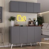 Kit Bar Armário Aéreo E Aparador 4 Portas Retrô Multimóveis Mp1086 Grafite/branco Grafite/branco