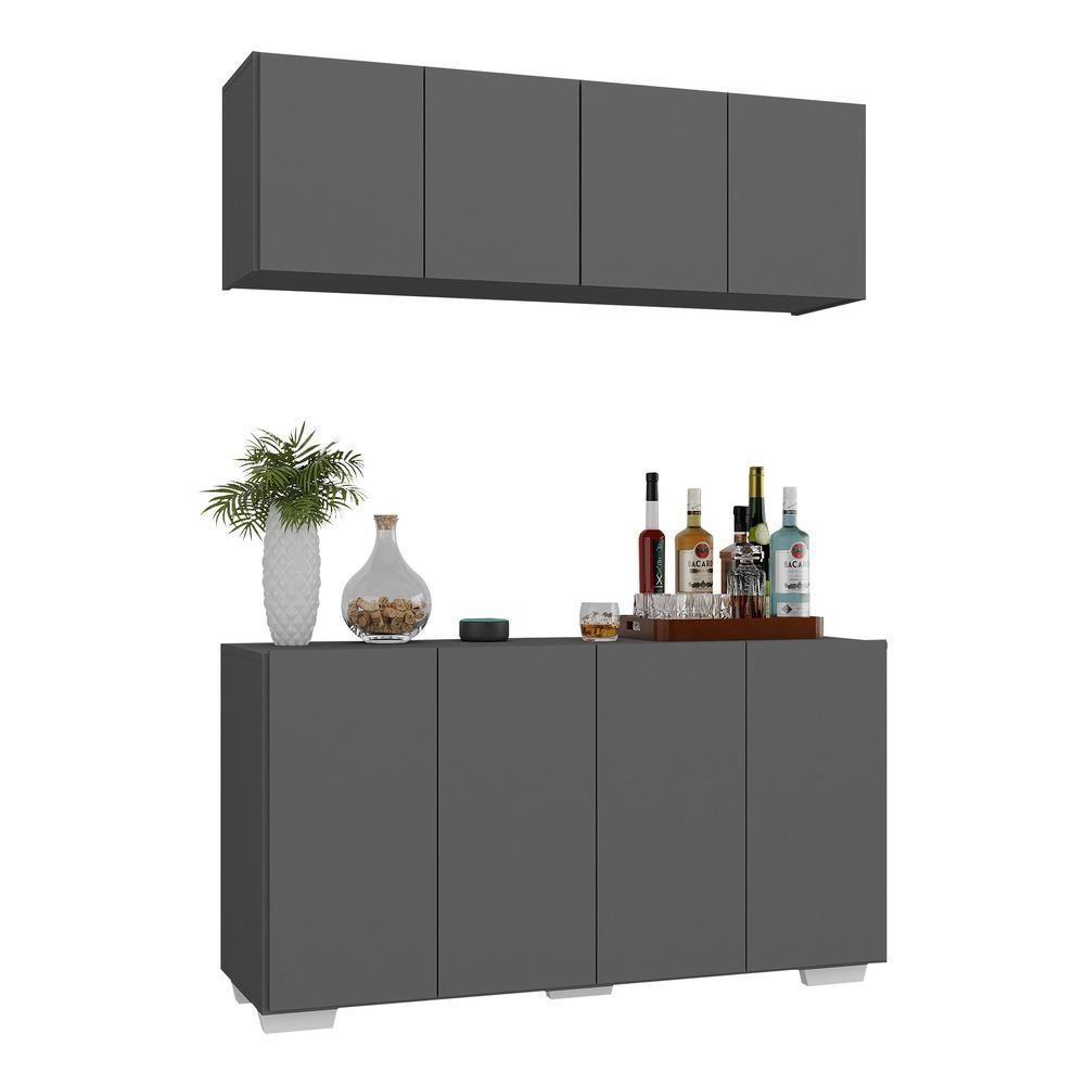 Kit Bar Armário Aéreo E Aparador 4 Portas Multimóveis Mp1087 Grafite/branco Grafite/branco - 1