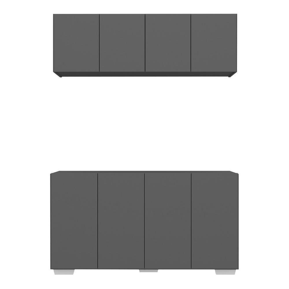 Kit Bar Armário Aéreo E Aparador 4 Portas Multimóveis Mp1087 Grafite/branco Grafite/branco - 5