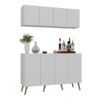 Kit Bar Armário Aéreo E Aparador 4 Portas Retrô Multimóveis Mp1086 Branco/natural Branco/natural - 1