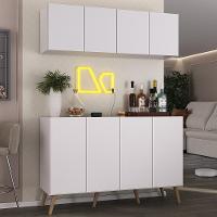 Kit Bar Armário Aéreo E Aparador 4 Portas Retrô Multimóveis Mp1086 Branco/natural Branco/natural - 2