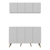 Kit Bar Armário Aéreo E Aparador 4 Portas Retrô Multimóveis Mp1086 Branco/natural Branco/natural - 3