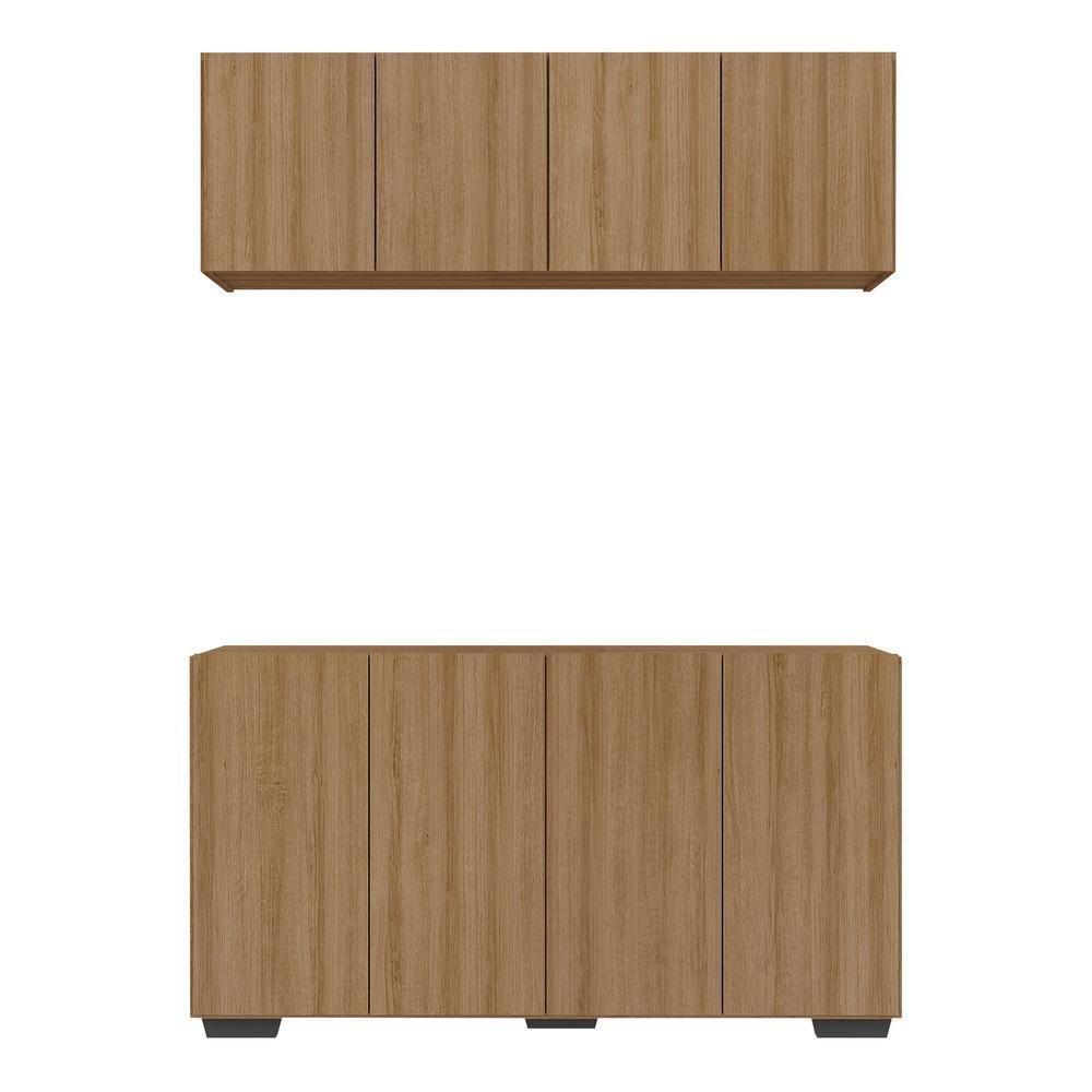 Kit Bar Armário Aéreo E Aparador 4 Portas Multimóveis Mp1087 Rustic/preto Rustic/preto - 2