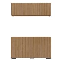 Kit Bar Armário Aéreo E Aparador 4 Portas Multimóveis Mp1087 Rustic/preto Rustic/preto - 2