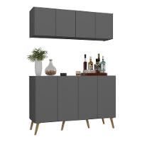 Kit Bar Armário Aéreo E Aparador 4 Portas Retrô Multimóveis Mp1086 Grafite/natural Grafite/natural - 1