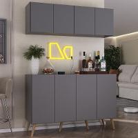 Kit Bar Armário Aéreo E Aparador 4 Portas Retrô Multimóveis Mp1086 Grafite/natural Grafite/natural - 3