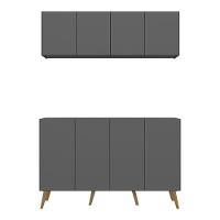 Kit Bar Armário Aéreo E Aparador 4 Portas Retrô Multimóveis Mp1086 Grafite/natural Grafite/natural