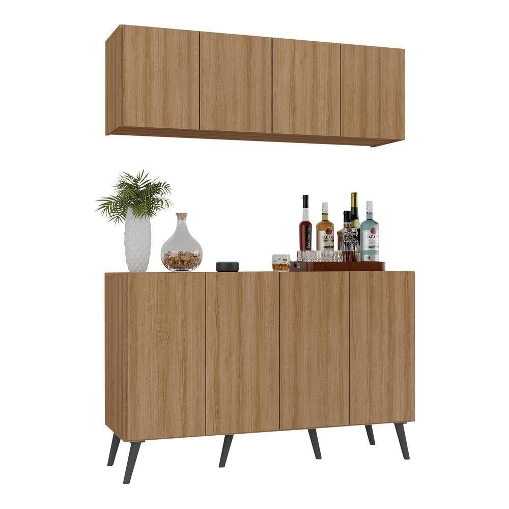 Kit Bar Armário Aéreo E Aparador 4 Portas Retrô Multimóveis Mp1086 Rustic/preto Rustic/preto - 1
