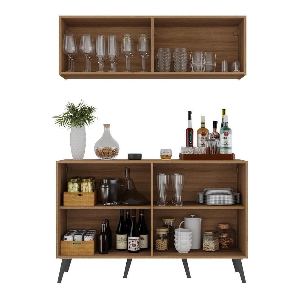 Kit Bar Armário Aéreo E Aparador 4 Portas Retrô Multimóveis Mp1086 Rustic/preto Rustic/preto - 2