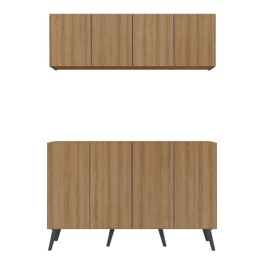 Kit Bar Armário Aéreo E Aparador 4 Portas Retrô Multimóveis Mp1086 Rustic/preto Rustic/preto - 3